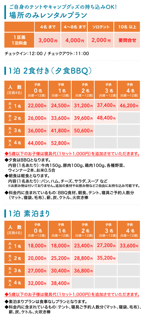 キャンプ料金表